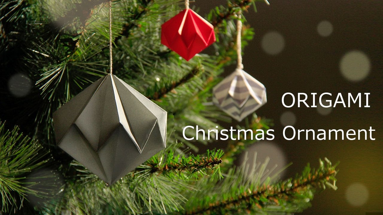 折り紙でオーナメント飾りの折り方。クリスマスツリーにも♪おりがみは２枚使います【Origami　ornament】