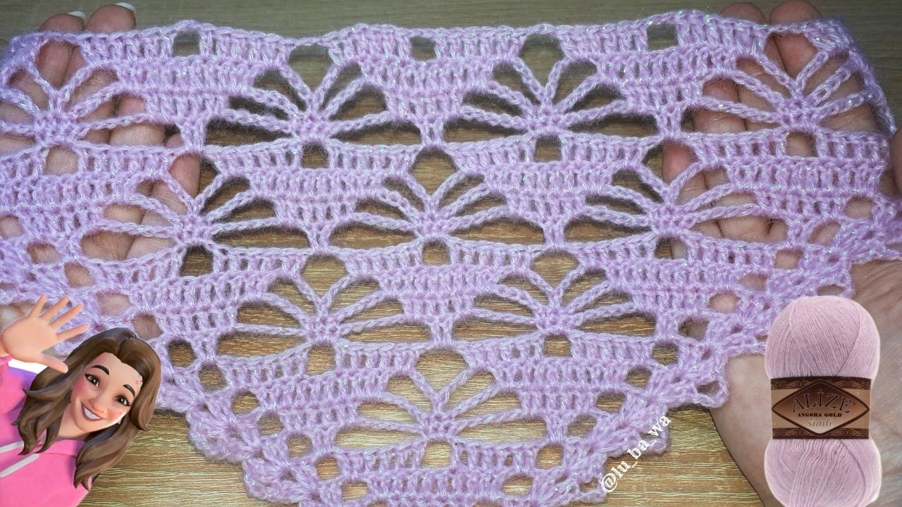Шаль -  крючком из Alize Angora Gold Simli.  Мастер-класс для начинающих.