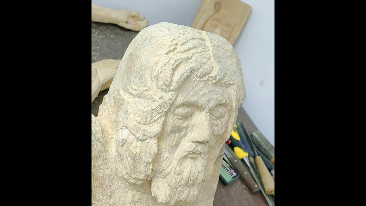 Wood carving Jesus crucifix, Power carving, wooden sculpture