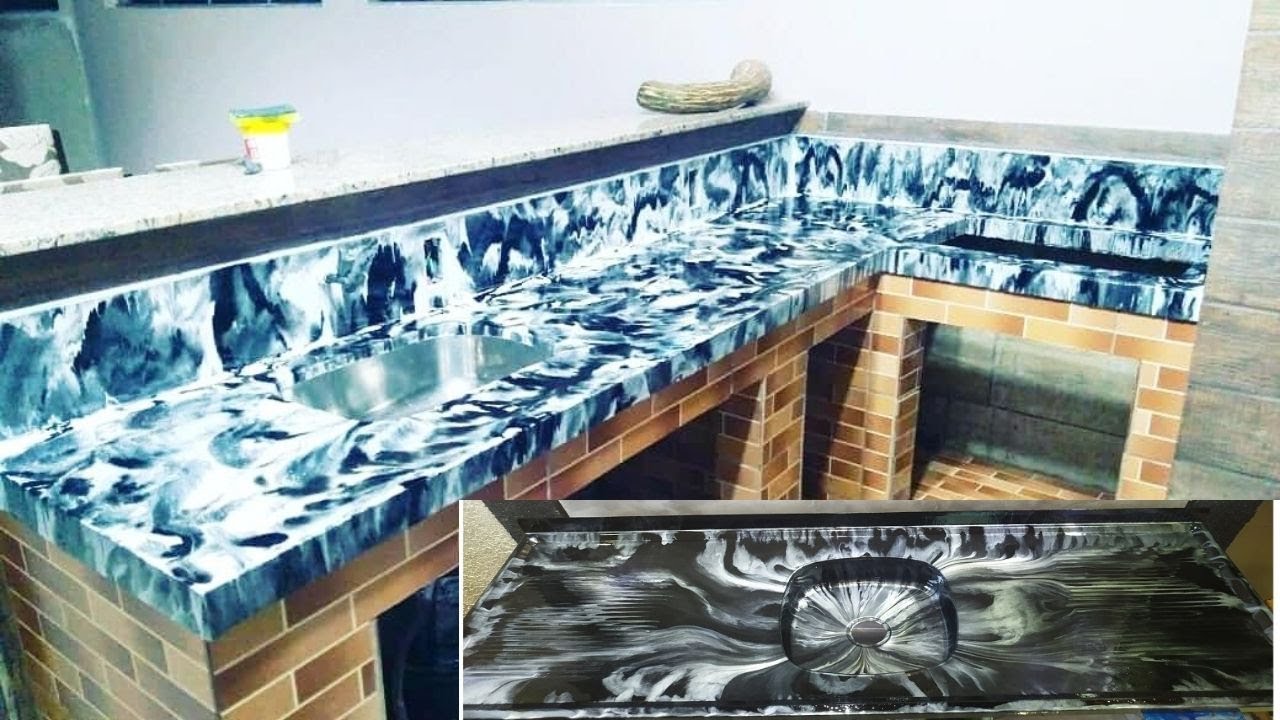 porcelanato liquido  em pia de inox -efeito mármore com resina epóxi em pia de inox fácil