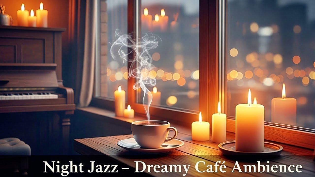 4K Evening Lights Coffee Shop ✨🌙 Relaxing Jazz Piano Music for Study, Work & Cozy Nights