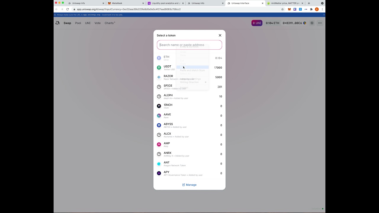 How to add token contract to uniswap