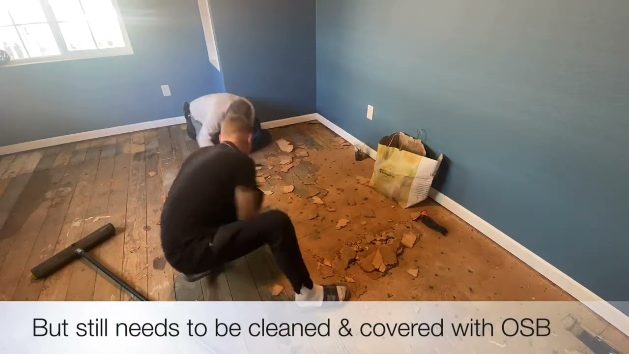 Pulling 70s Particle Board Subfloor With Dad to Reveal 1910 Original (damaged) Floor