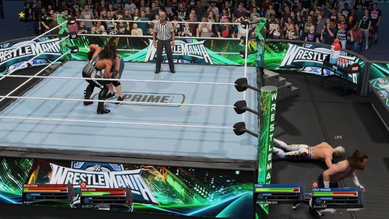 Tag team win.