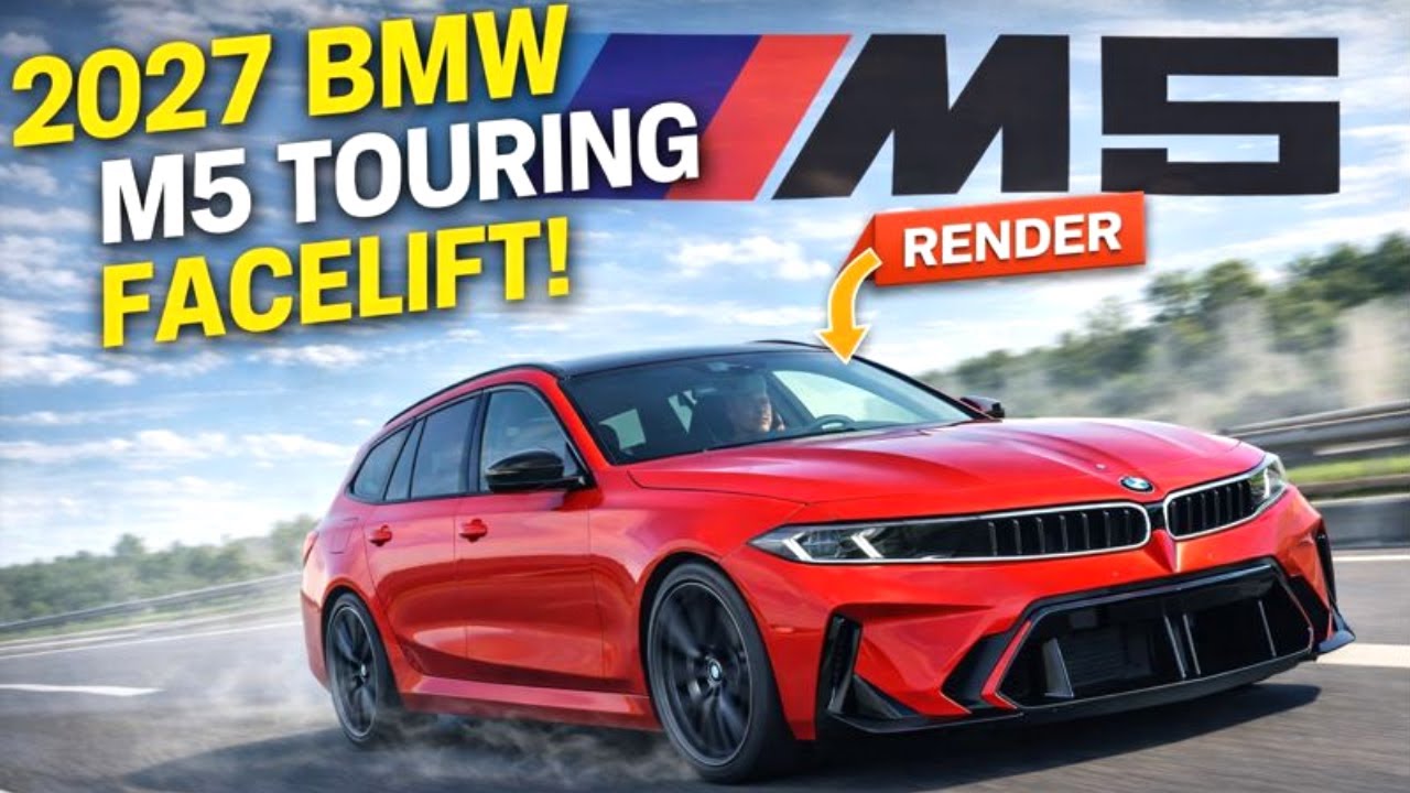 Замечен на тестовых испытаниях BMW M5 Touring 2027 года с новой передней частью и гибридной силов...