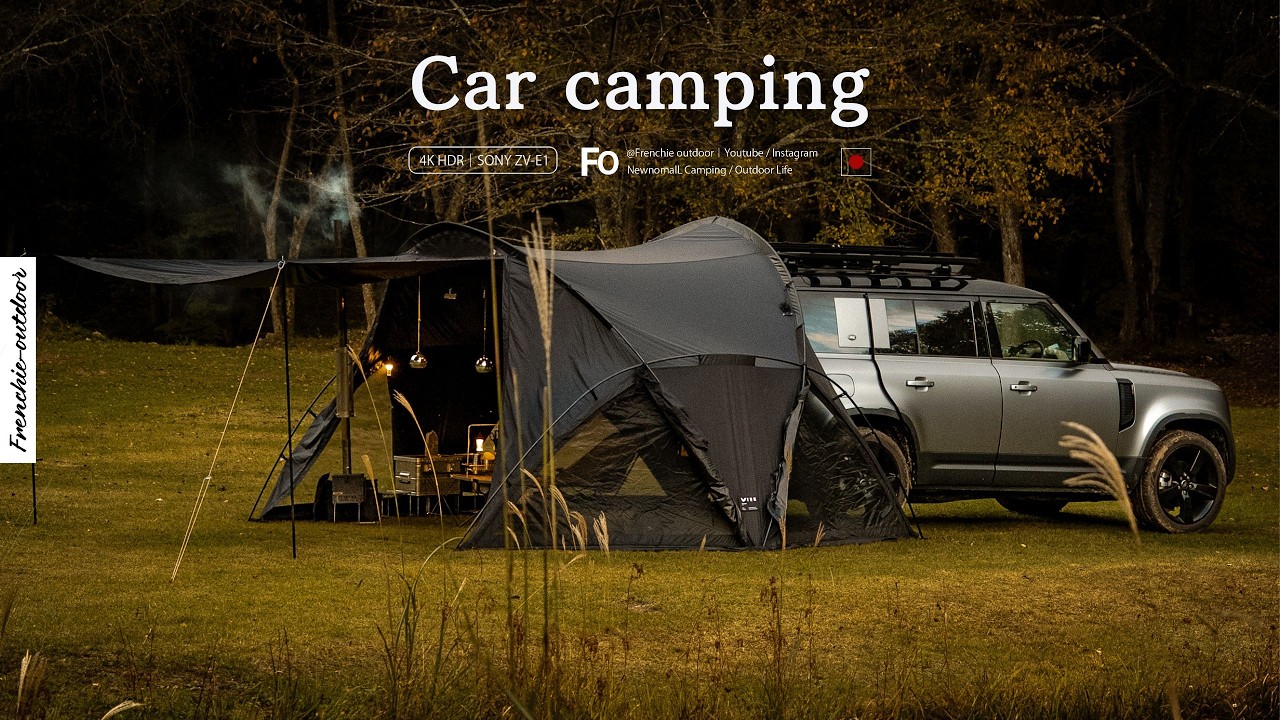 池のほとりで完ソロ車中泊キャンプ｜DEFENDERとフレンチブルドッグ, 五光牧場 Relaxing, ASMR, cozy camp ,4K HDR