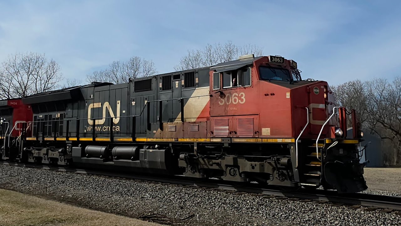 Canadian national eastbound M302 3063+3434+mid DPU 3985 Bancroft Michigan March 4 2026 