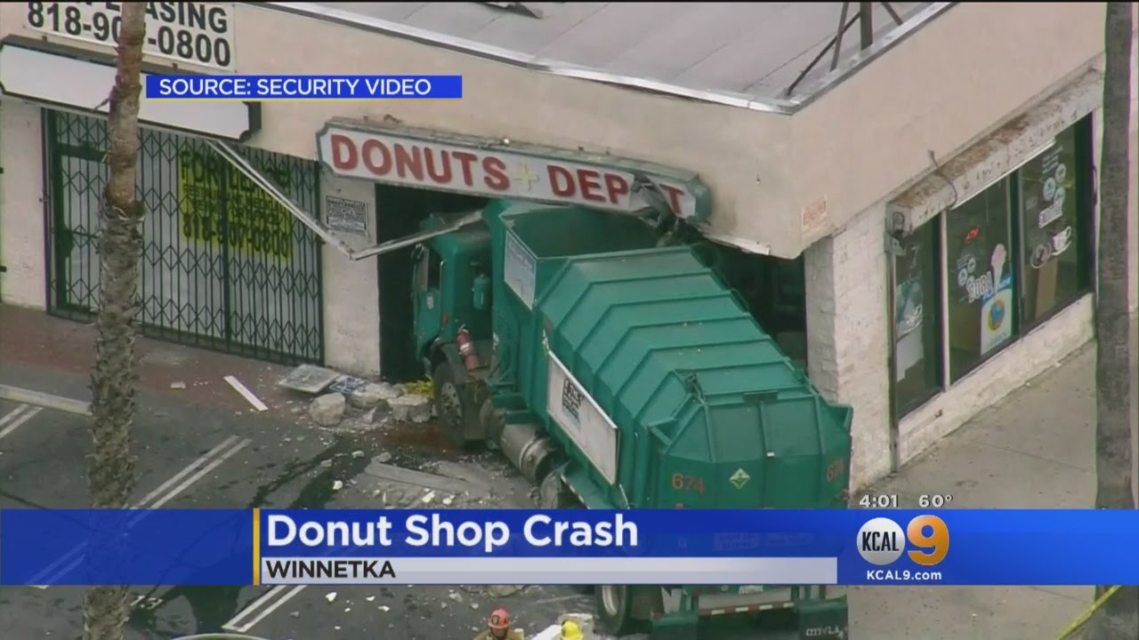 Trash Truck Crashes Into Winnetka Doughnut Shop