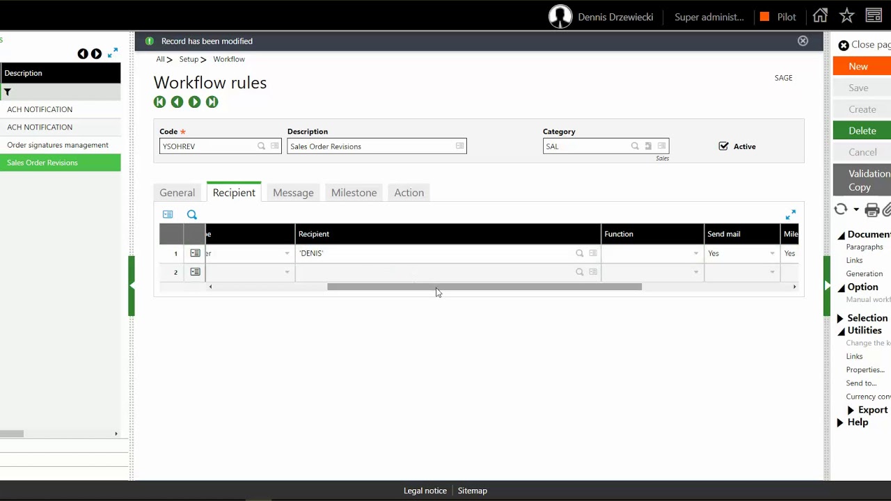 Sage X3 Workflow Setup