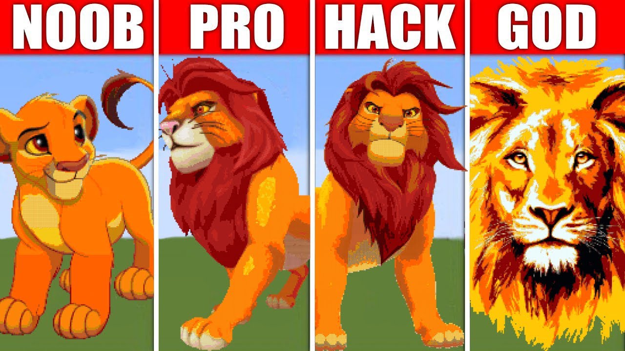 PIXEL ART (NOOB VS PRO VS HACKER VS GOD) LION KING IN MINECRAFT