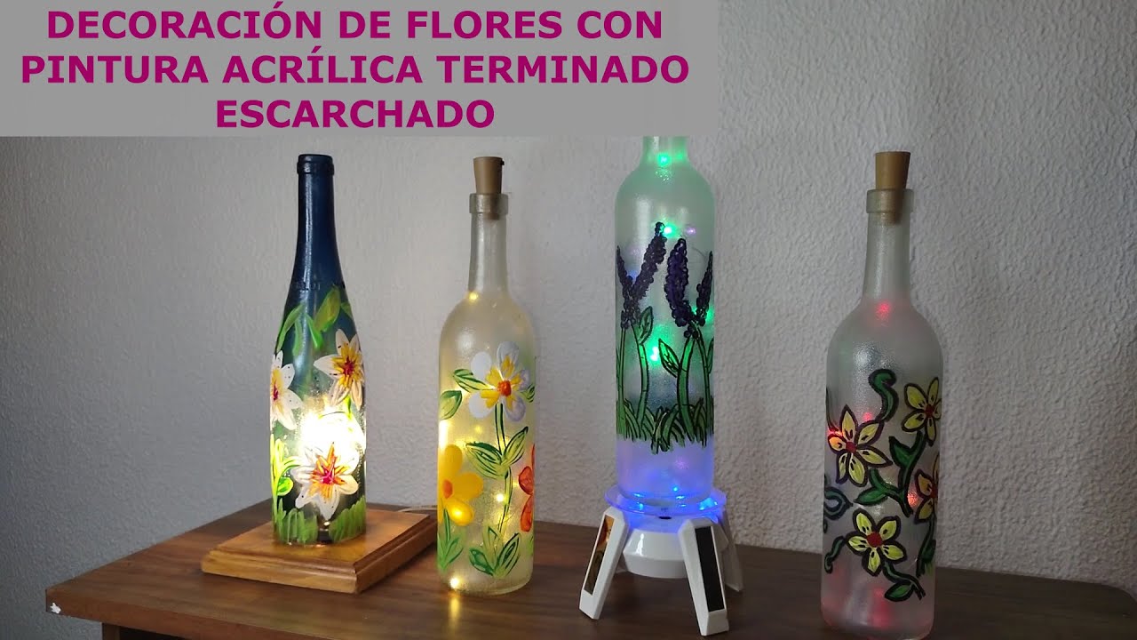 DECORACION DE BOTELLA CON FLORES, TERMINADO ESCARCHADO