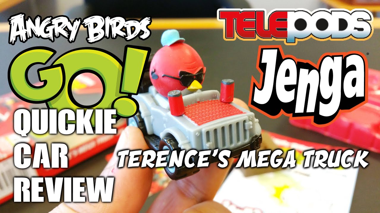 QCR: ANGRY BIRDS GO! JENGA feat. TERENCE'S Mega Truck RACE, CRASH, WIN! with launcher & block
