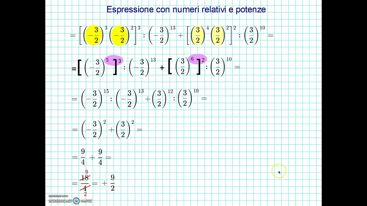 Espressione con numeri relativi e proprietà delle potenze
