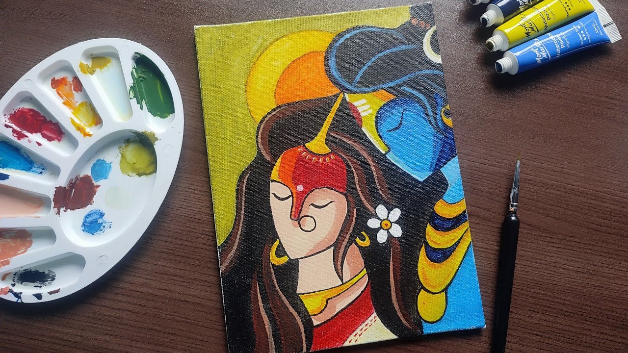 Complete Step By Step Shiva Parvati Drawing 🥰🎨🖌️// Shiv Parvati Acrylic Painting 🎨//Shiv Ji Drawing 