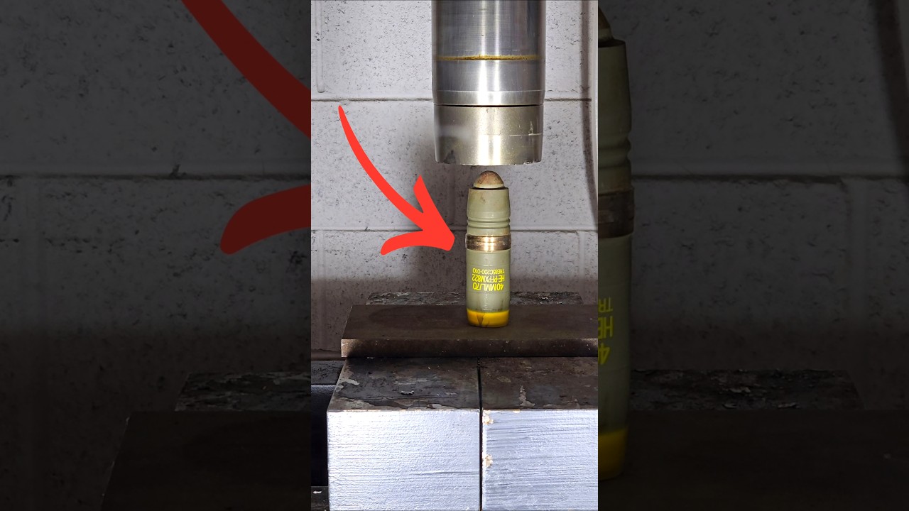 Hydraulic Press reveals Tungsten Sphere Matrix of 40mm High-Explosive Anti-Aircraft Ammo #military