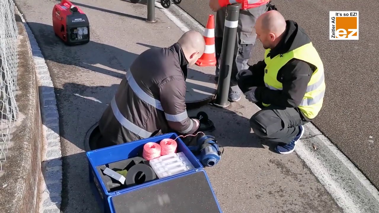 Schnur einblasen um Glasfaser einzuziehen mit dem Schnureinzugsgerät EZ100