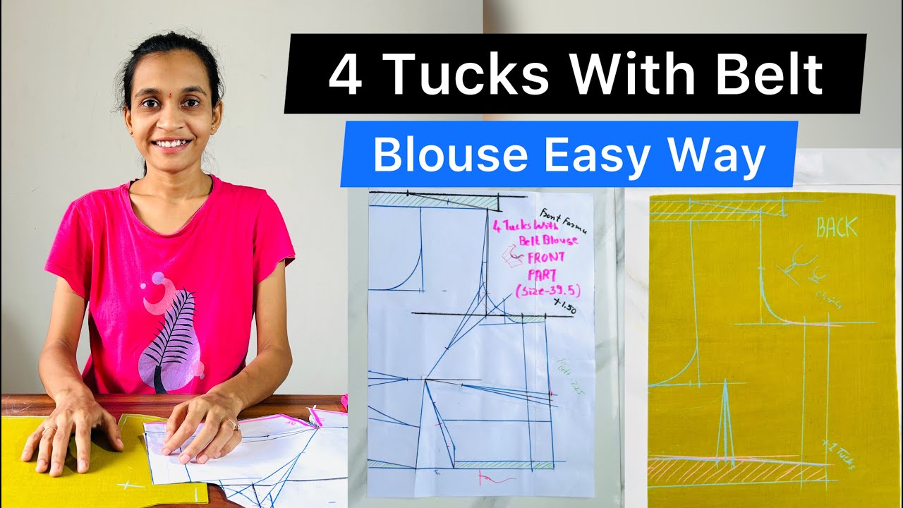 Four Tucks With Belt Blouse Cutting And Stitching Part 2 | 4 Tucks Blouse Kese Banaye ? Full Video