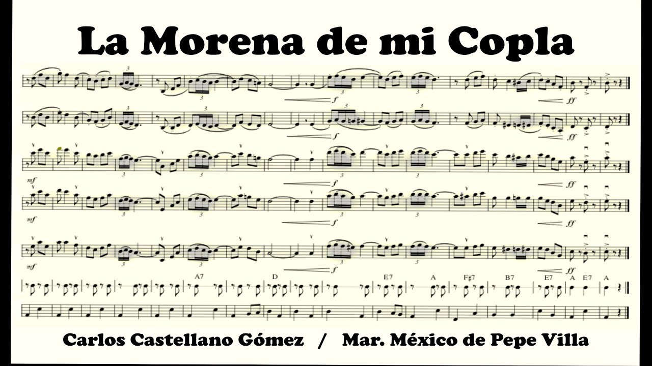 La Morena de mi Copla - Partitura para mariachi - Versión: Mar. México de Pepe Villa
