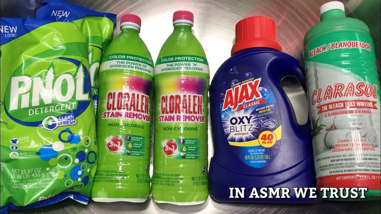 ASMR 💥 Laundry Bleach Reaction | Pinol Powder, Green Cloralen, Ajax Oxy Blitz + Clarasol Bleach