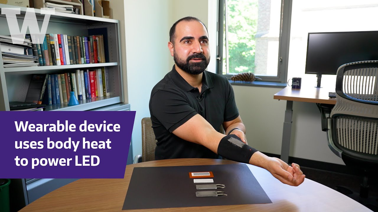 This stretchy, wearable device lights up an LED using only the warmth of your skin