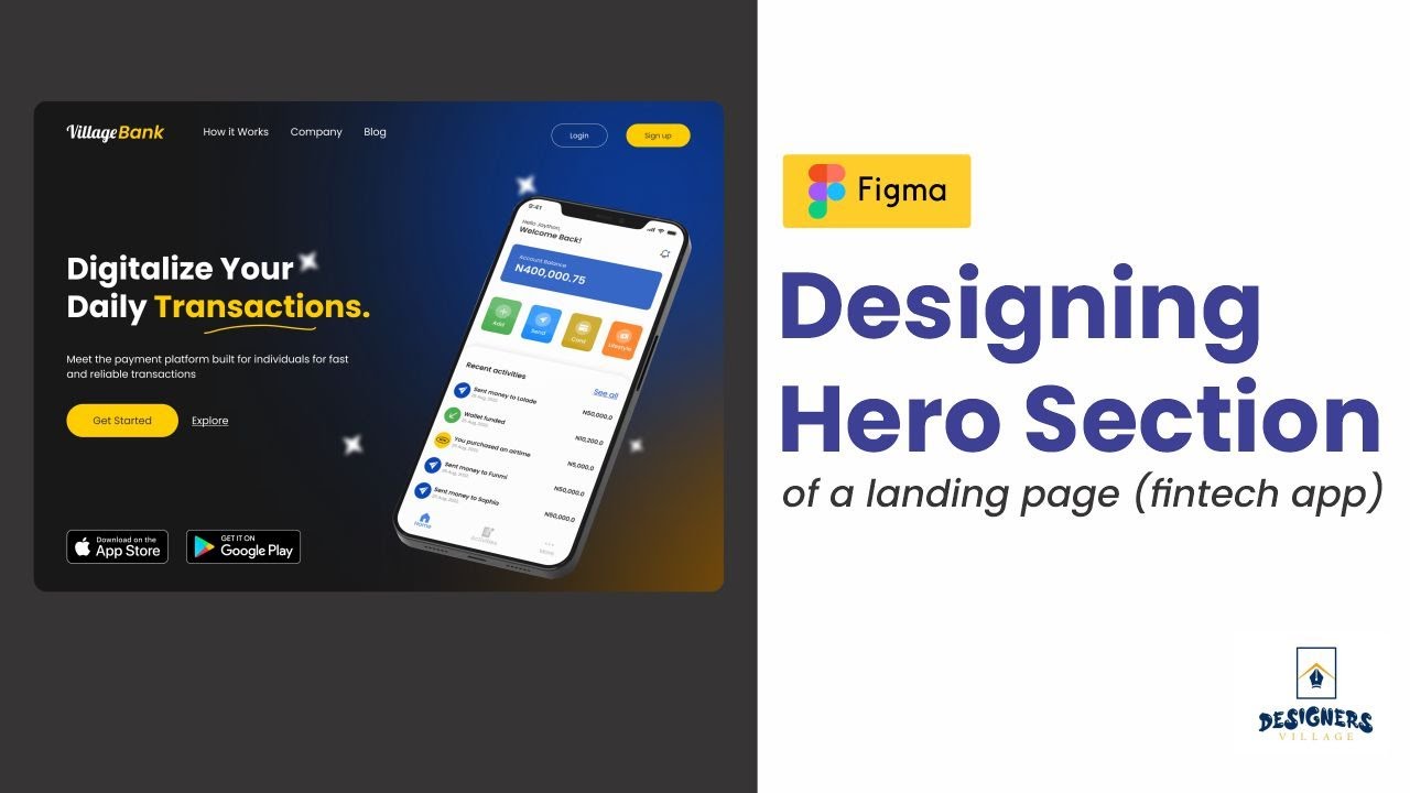 How to design fintech Hero Section of a landing page using Figma (UI Design).