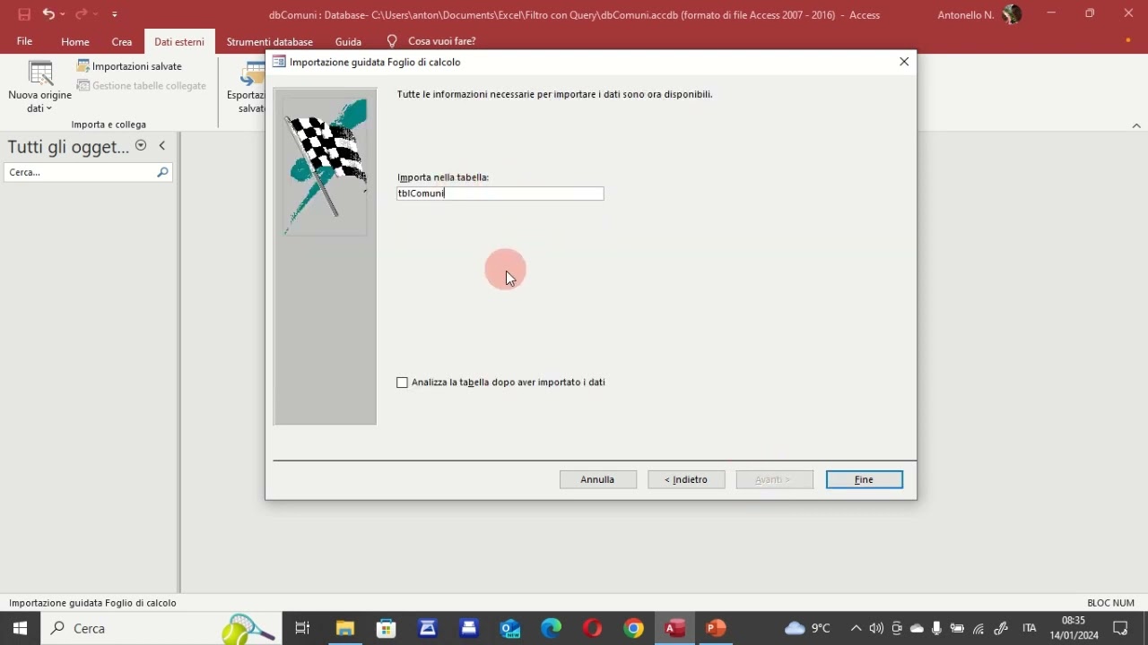 Importare Foglio Excel in Access