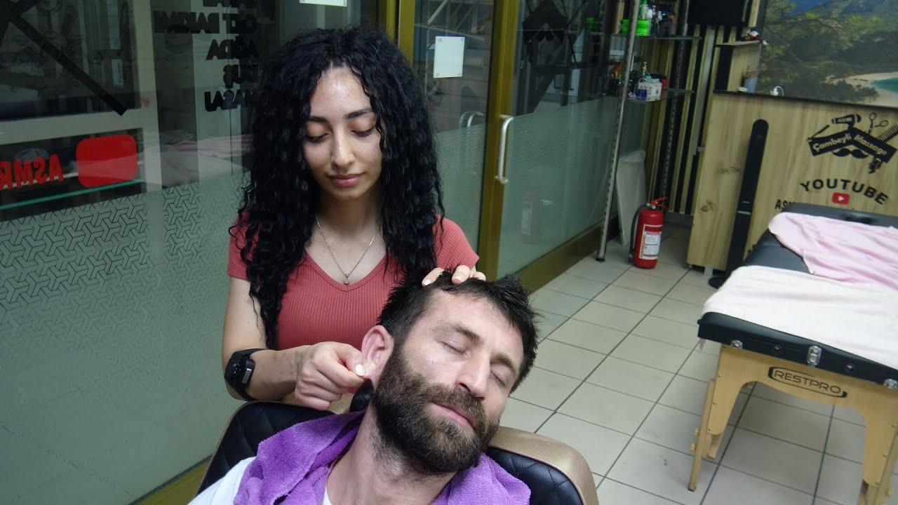 ASMR LADY TUGBA SCALP HEAD MASSAGE &NECK CRACK& face, ear, neck, eyebrow, throat, arm massage #asmr