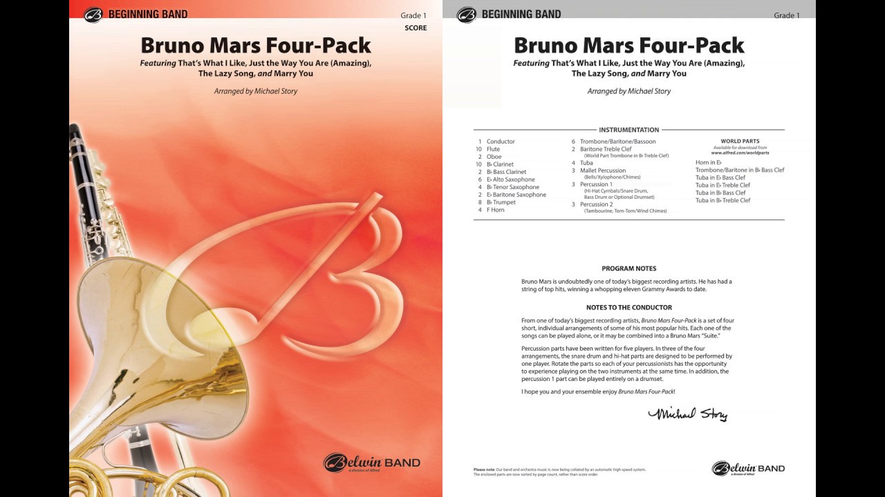 Bruno Mars Four-Pack, arr. Michael Story &ndash; Score & Sound
