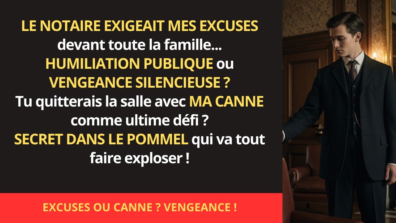 Le notaire exigea mes excuses devant tous — j’ai laissé ma canne et quitté la salle
