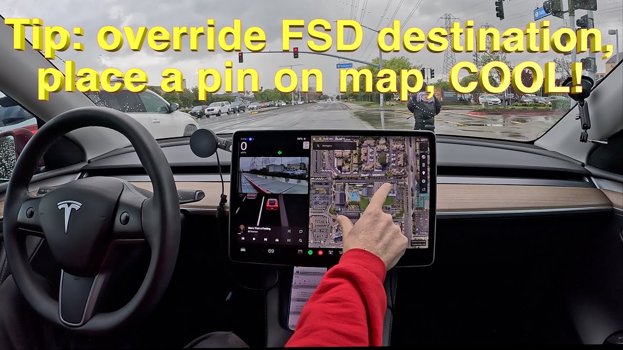 Tip: override Tesla full self-driving (FSD) destination, place a pin on map, COOL! 📍 🇺🇸 🇫🇷 🇧🇷 🇮🇱