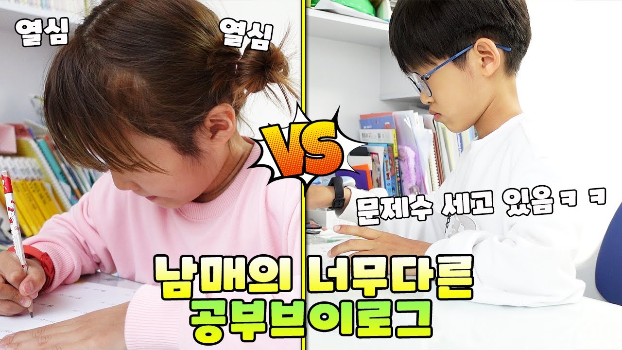 나린이 다린이 공부 스타일은 어떻게 다를까요? ㅎㅎ 남매의 공부 브이로그 vlog - [나다린TV]