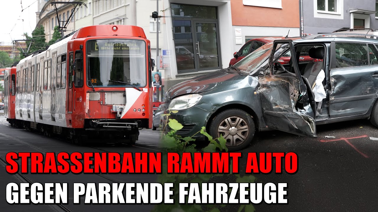 Straßenbahn rammt Auto von den Gleisen gegen parkende Fahrzeuge in Köln-Deutz | 31.05.2024