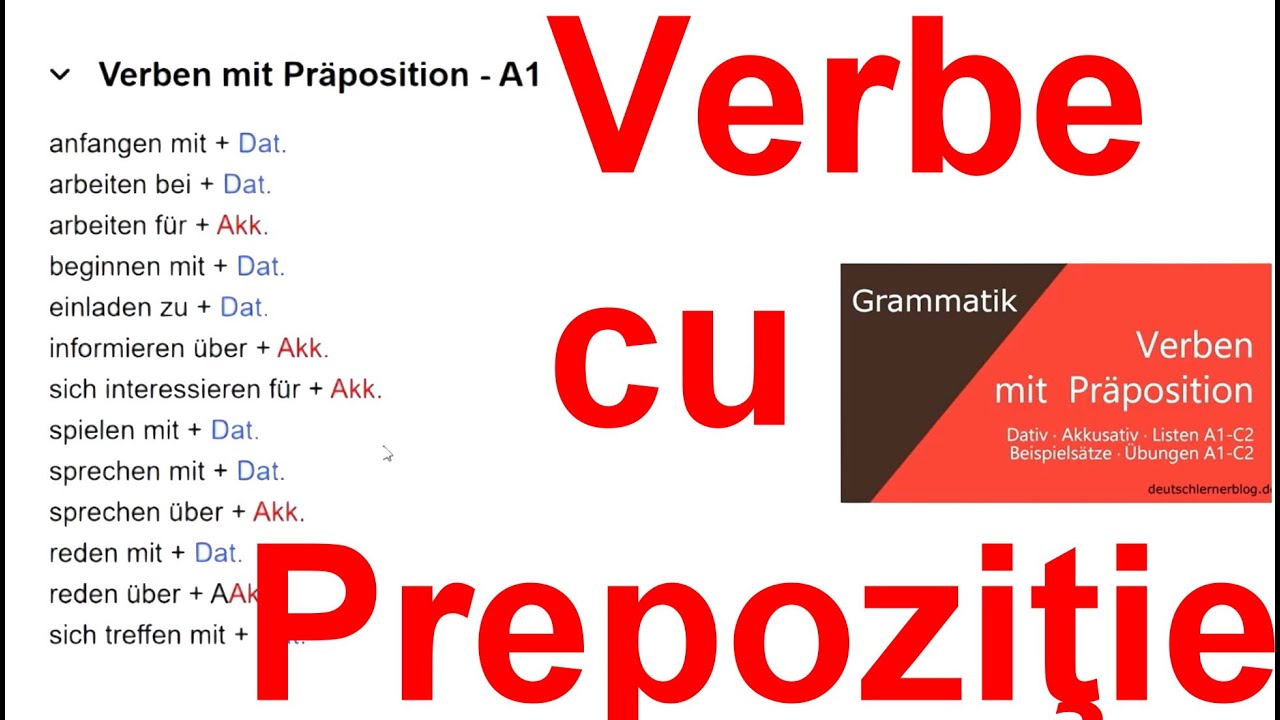 Verbe cu prepozitie  la germana pentru  A1, A2  Examen Goethe, Telc,  cu exemple .Simplu explicat