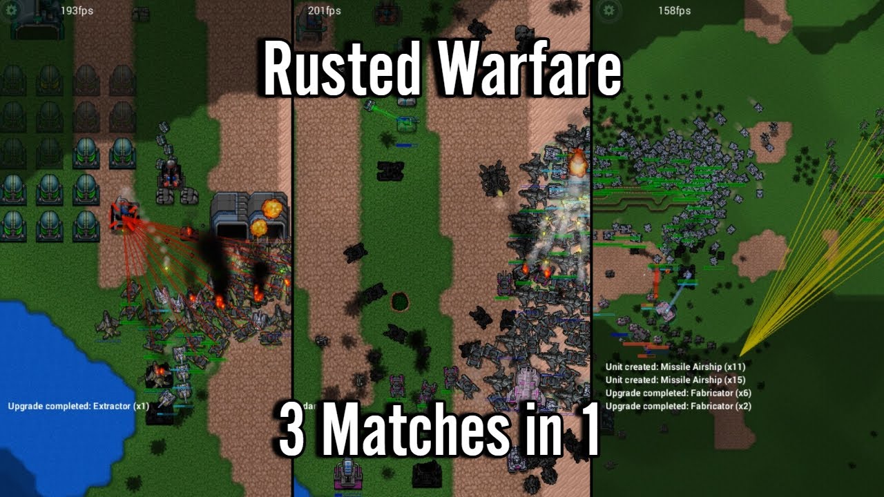 Rusted Warfare - multiplayer 5v5 - 3 matches in one video