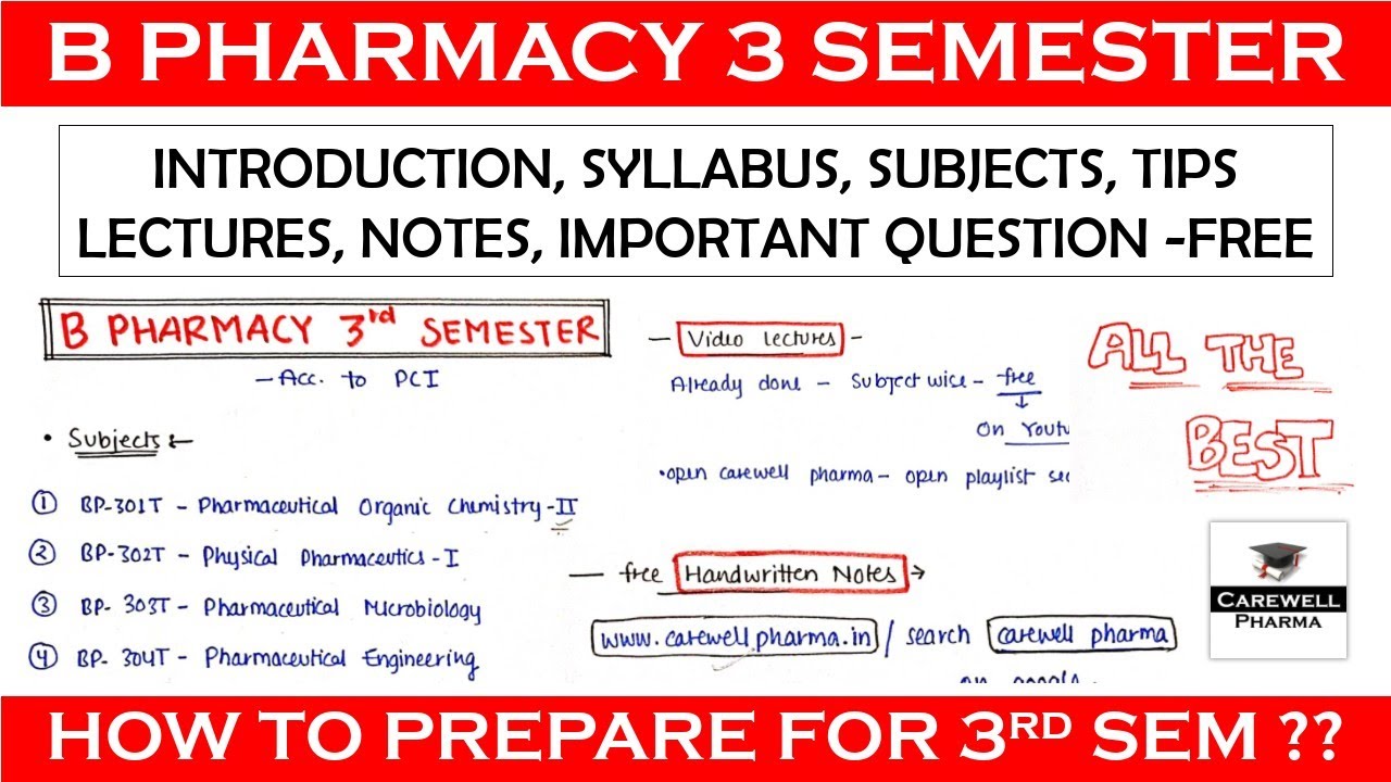 B Pharmacy 3rd Semester - Introduction, Syllabus, subjects, tips, Lectures, Notes, Imp. Ques etc..
