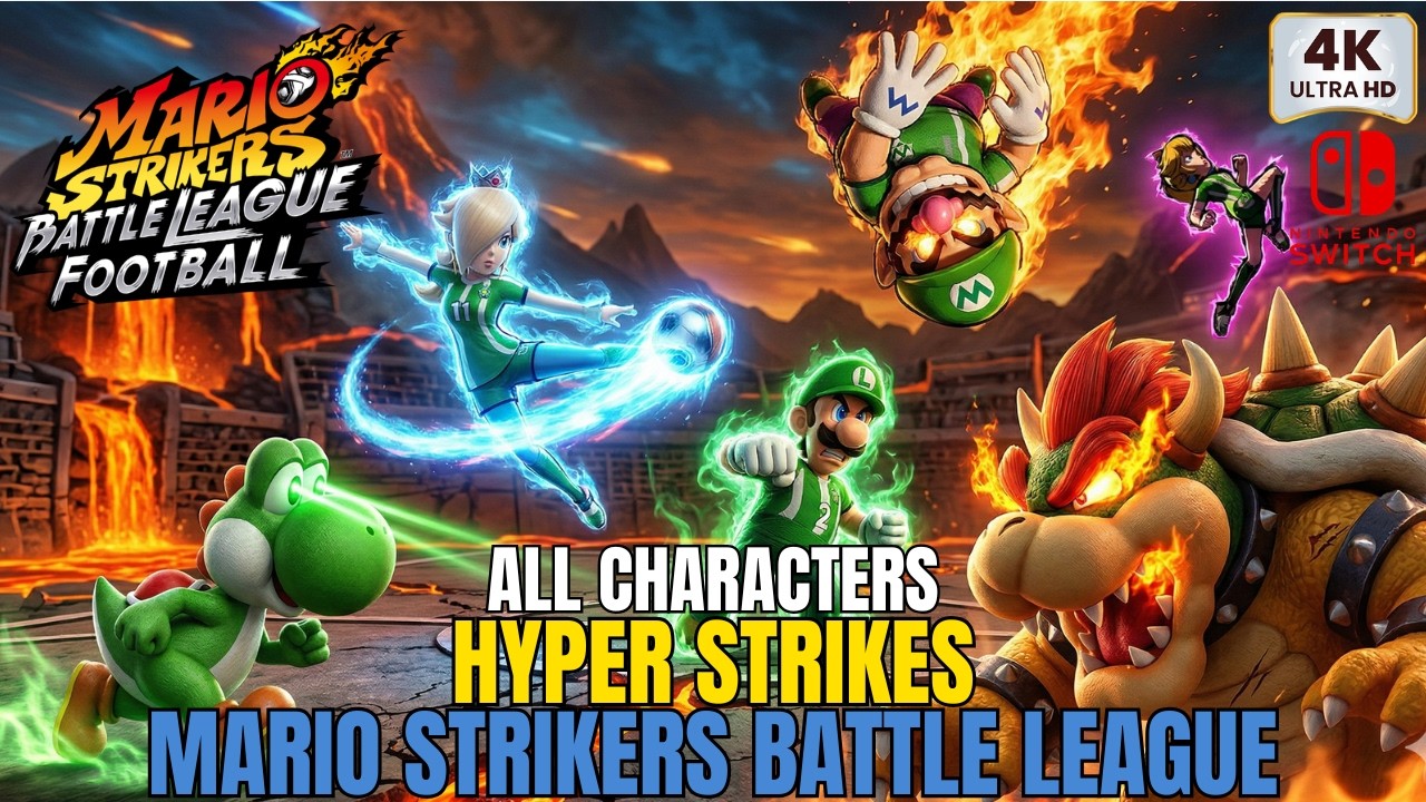 MARIO STRIKERS BATTLE LEAGUE -HIPER ATAQUES (CHUTES ESPECIAIS) TODOS PERSONAGENS - ALL CHARACTERS 4K