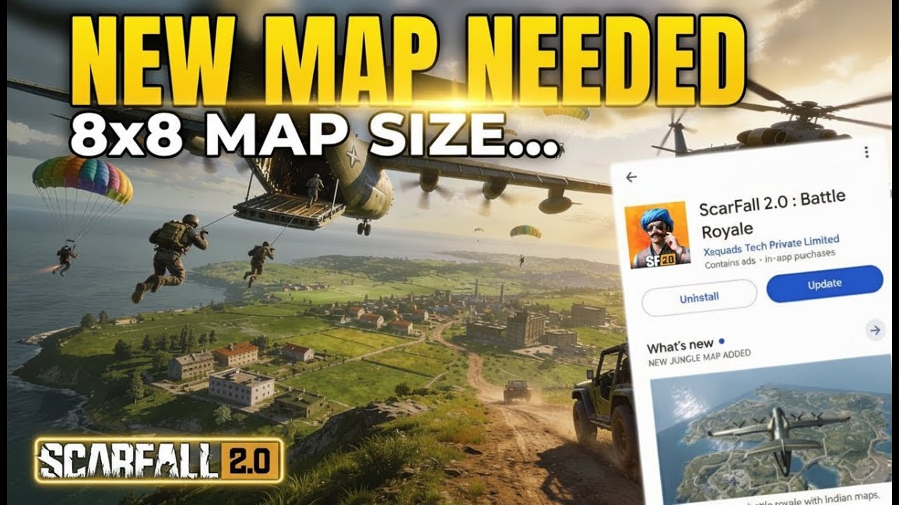 NEW MAP NEEDED ✅ IN SCARFALL 2.0 8x8 MAP SIZE UPCOMING UPDATE SOLO VS SQUAD GAMEPLAY 🔥