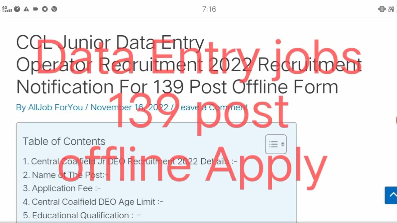CCL Junior Data Entry Operator Recruitment 2022 Recruitment Notification For 139 Post Offline Form