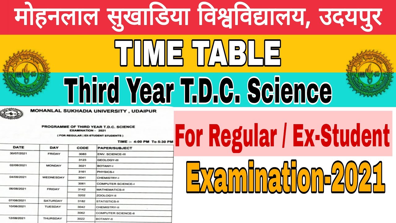 mlsu T.D.C. Science third year 2021 exam time table | third year exam time table for mlsu