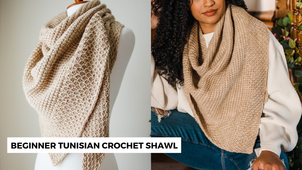 Tunisian Crochet Shawl for Beginners - FAST and EASY, Make in a Weekend! [Lamia Wrap]