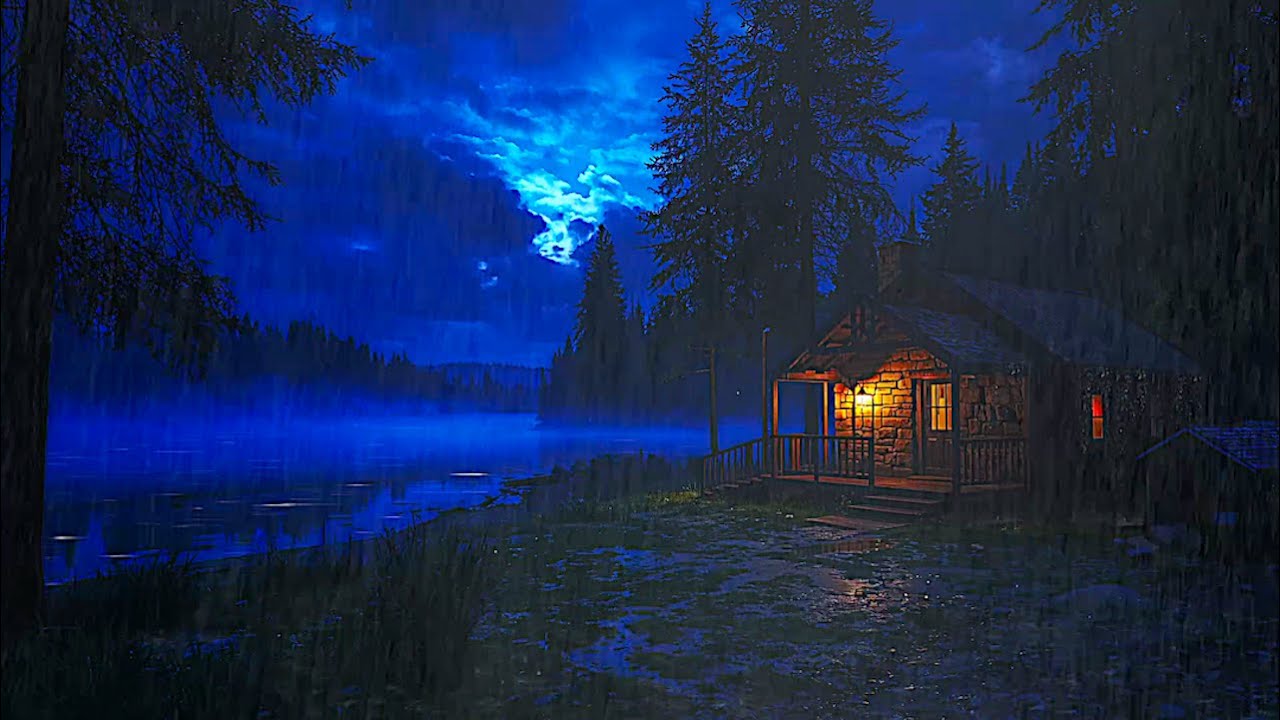 Heavy Rain Sounds for Sleeping in a Cozy Cabin by the Lake Ambience ⛈️