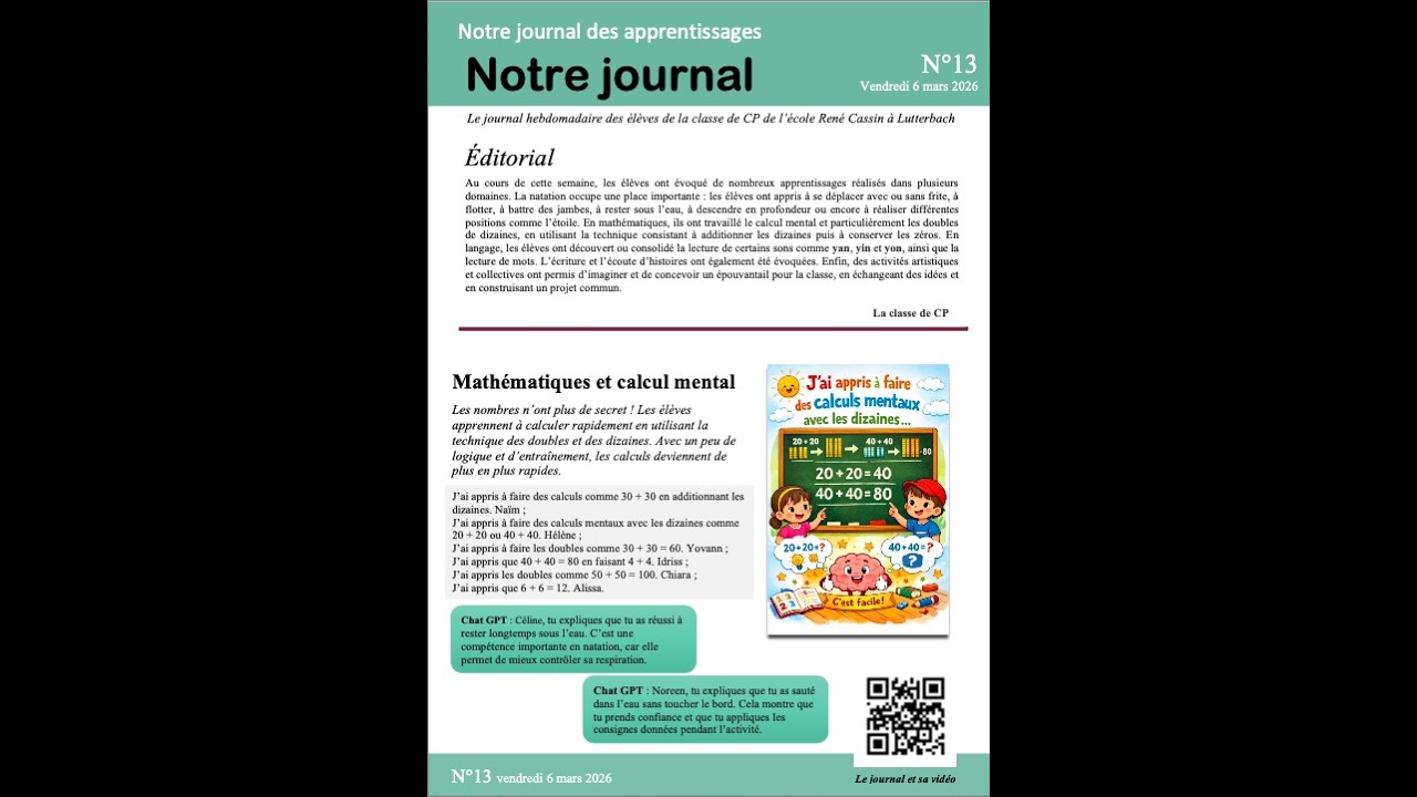 QAIA, Une journée au CP pour apprendre plein de choses ... 6 mars 2026