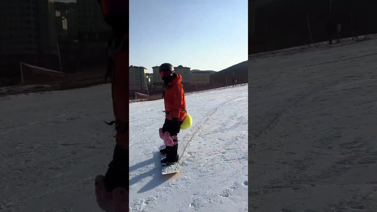 Yantai Nanshan International Ski Resort snowboard teaching. Basic blade-changing gliding.#