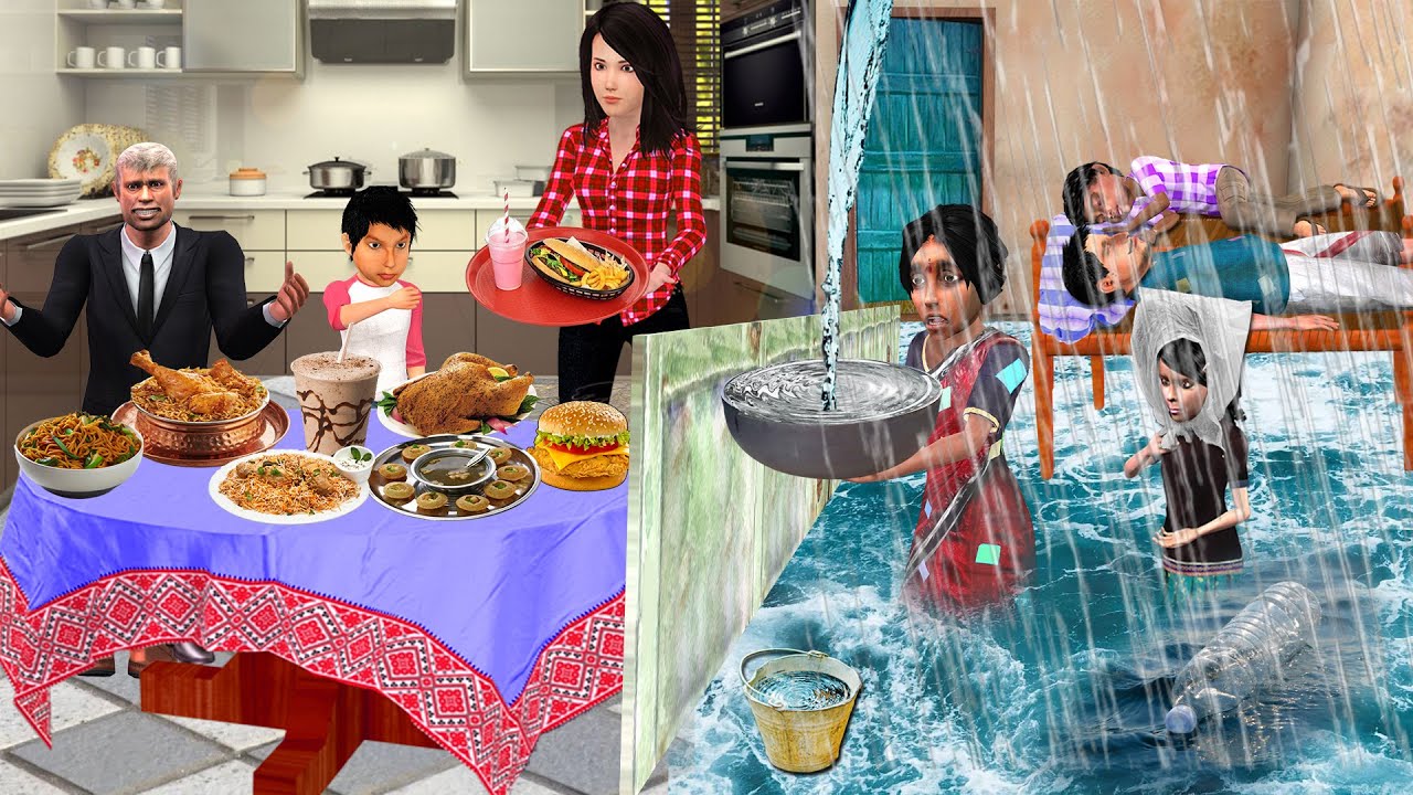 Heavy Rain Floods Rich Vs Poor Life Garib Vs Amir Ka Zindagi Hindi Kahani Moral Stories Comedy Video