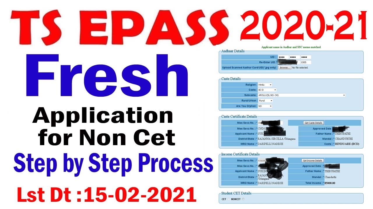 ts epass 2020 fresh  application for Non Cet students | ts epass 2020 fresh  application