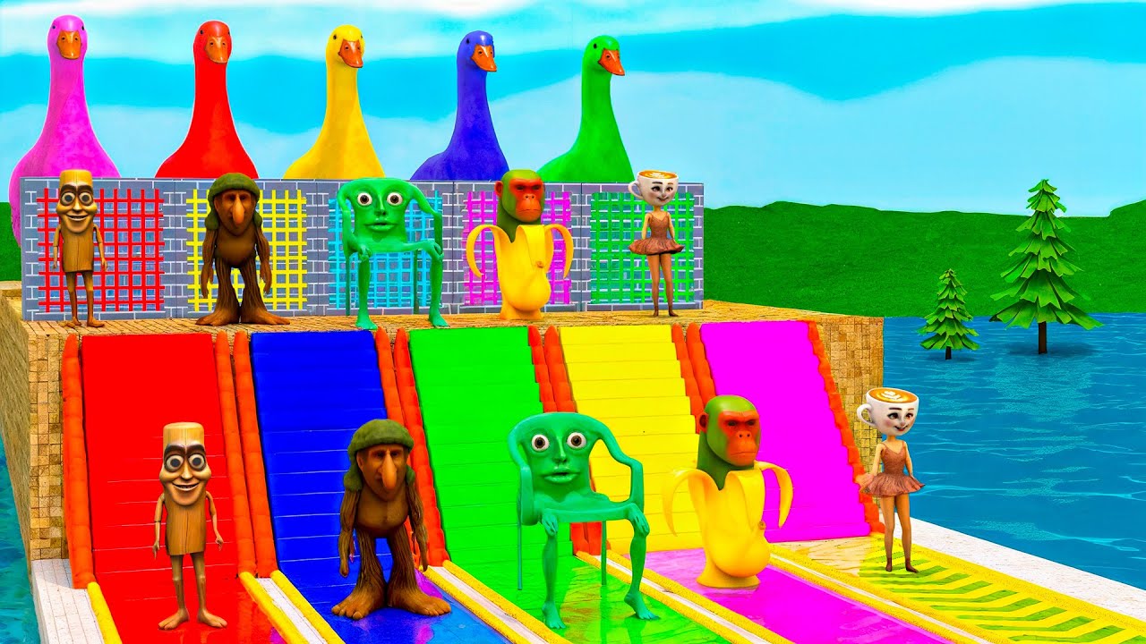 Long Slide Game with Cow Elephant Gorilla Hippopotamus Tiger 3d Animal Game Funny 3d Animals