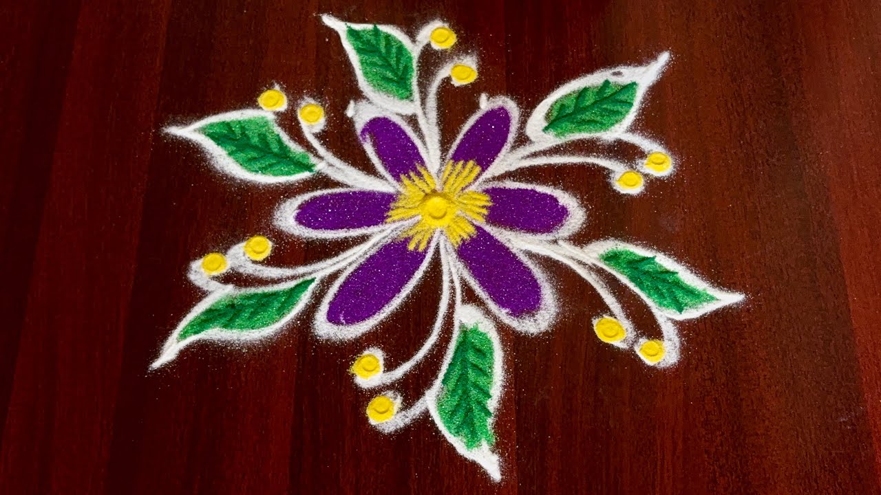 Simple Color Kolam 🌿 Easy Rangoli Design with Dots 🌿 Easy Rangoli Kolam