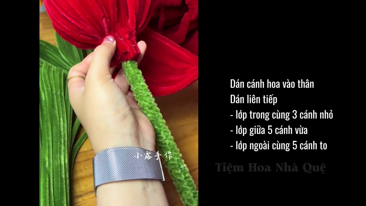 Hướng dẫn chi tiết cách làm Hoa Hồng kẽm nhung khổng lồ cao khoảng 50-60cm