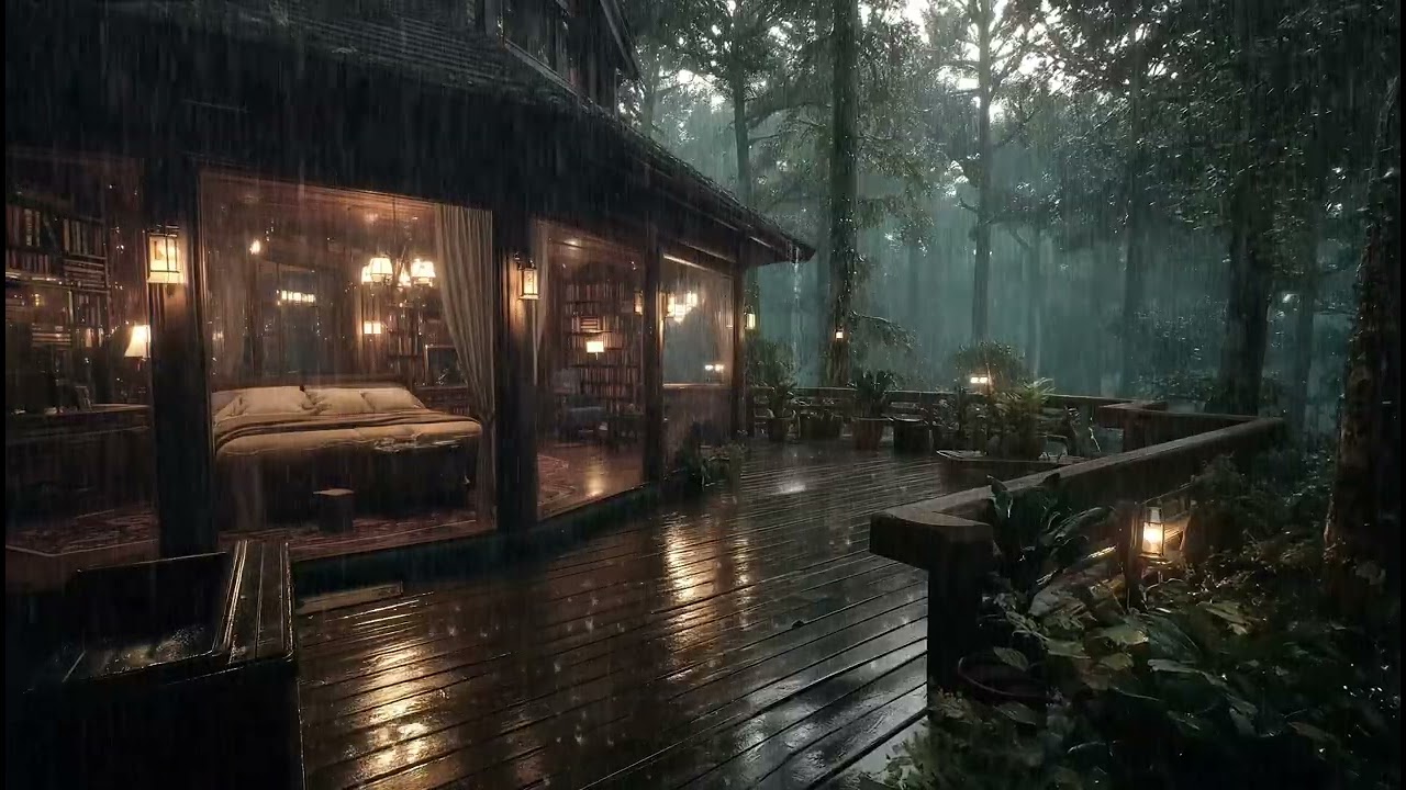 Rain Falling Over the Forest House 🌲 | Relax and Drift into Sleep