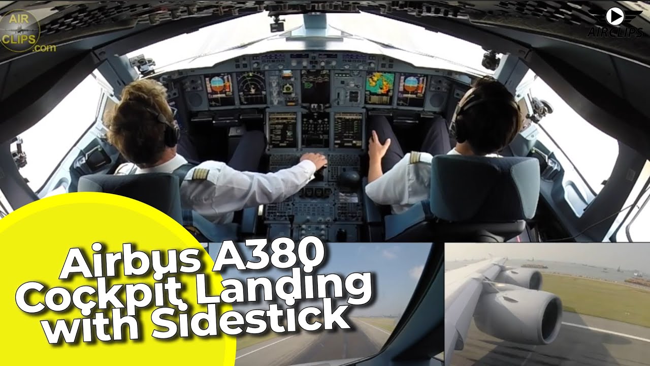 Airbus A380 Cockpit Landing with Sidestick Close-Up!!! [AirClips]